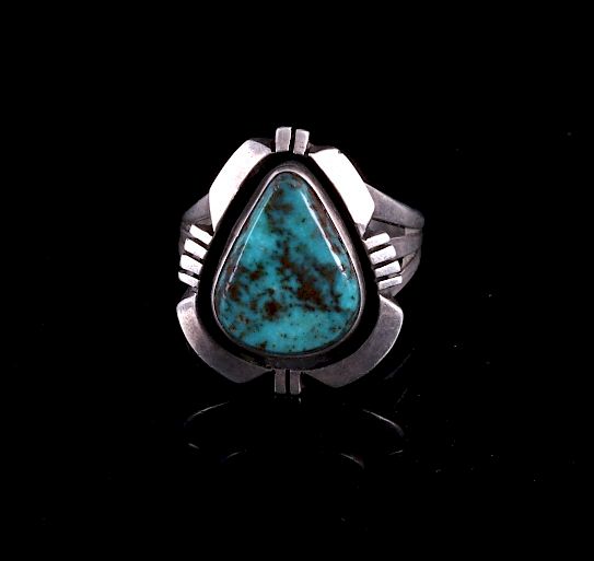 Appraisal: Signed Navajo Sterling and Blue Gem Turquoise Ring For your