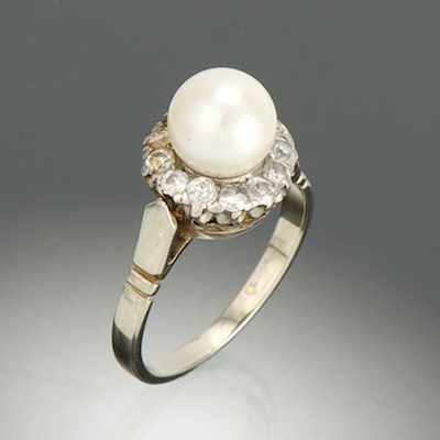 Appraisal: A Ladies' Pearl and Diamond Ring k white gold ring