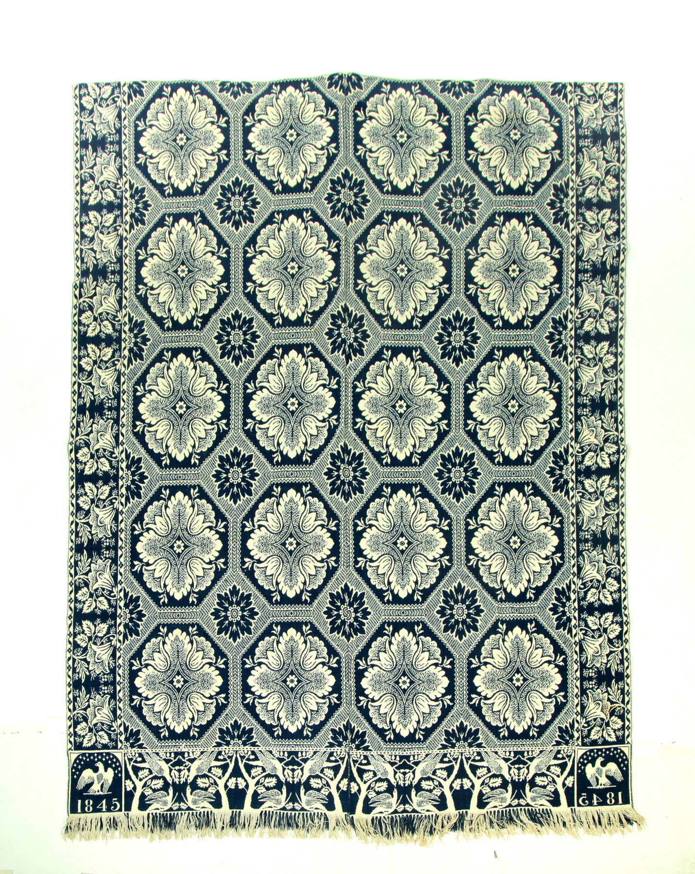 Appraisal: INDIANA JACQUARD COVERLET Woven by Matthew Rattray Wayne County wool