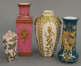 Appraisal: Four porcelain vases including French porcelain pink gilt decorated square