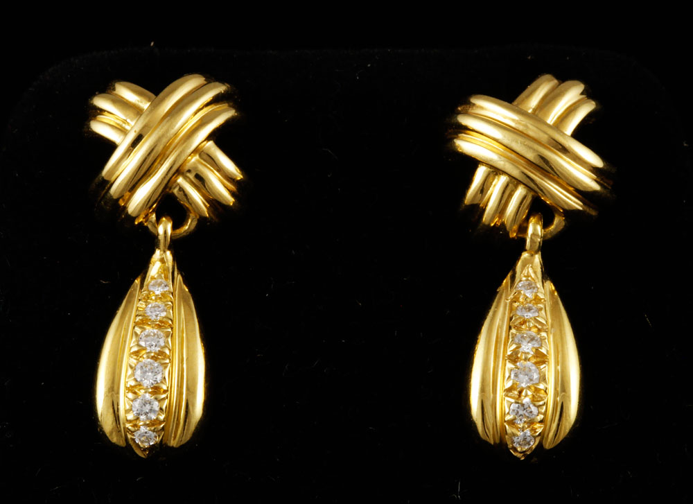 Appraisal: - Pr K Gold and Diamond Tiffany Earrings Pair of