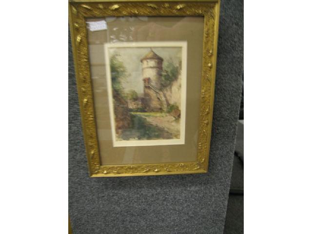 Appraisal: Watercolor Rotenburg July landscape with tower artist HKL image area