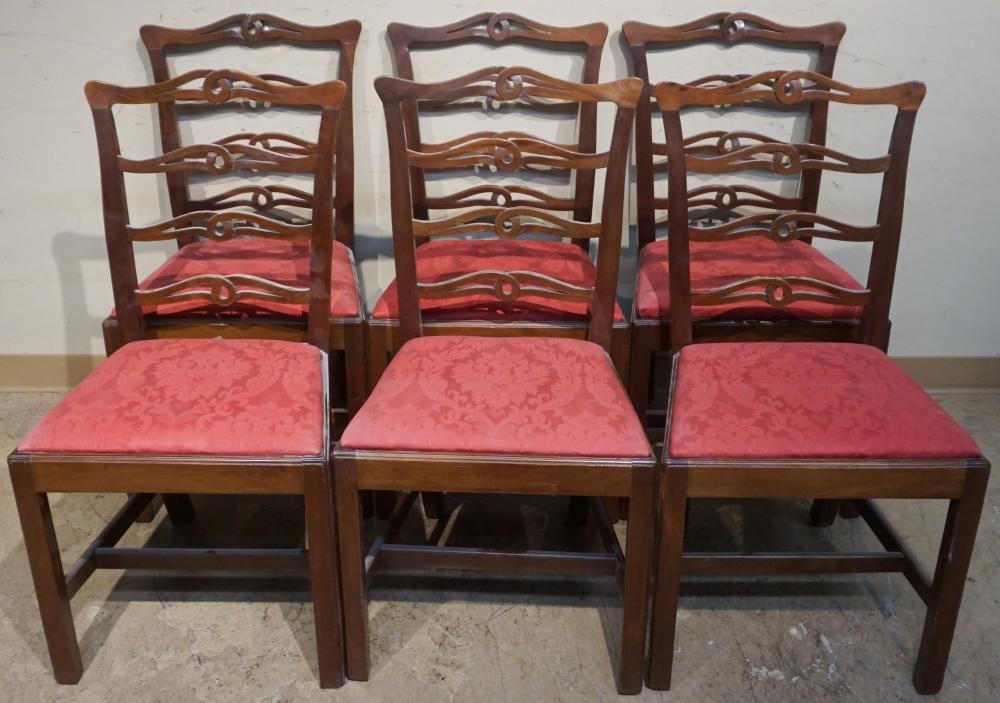 Appraisal: SET WITH SIX CHIPPENDALE STYLE MAHOGANY LADDER-BACK DINING CHAIRS POSSIBLY