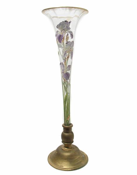 Appraisal: An enameled glass floor vase attributed to Mt Joye trumpet