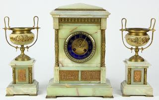 Appraisal: J E Caldwell mantel clock with garniture J E Caldwell