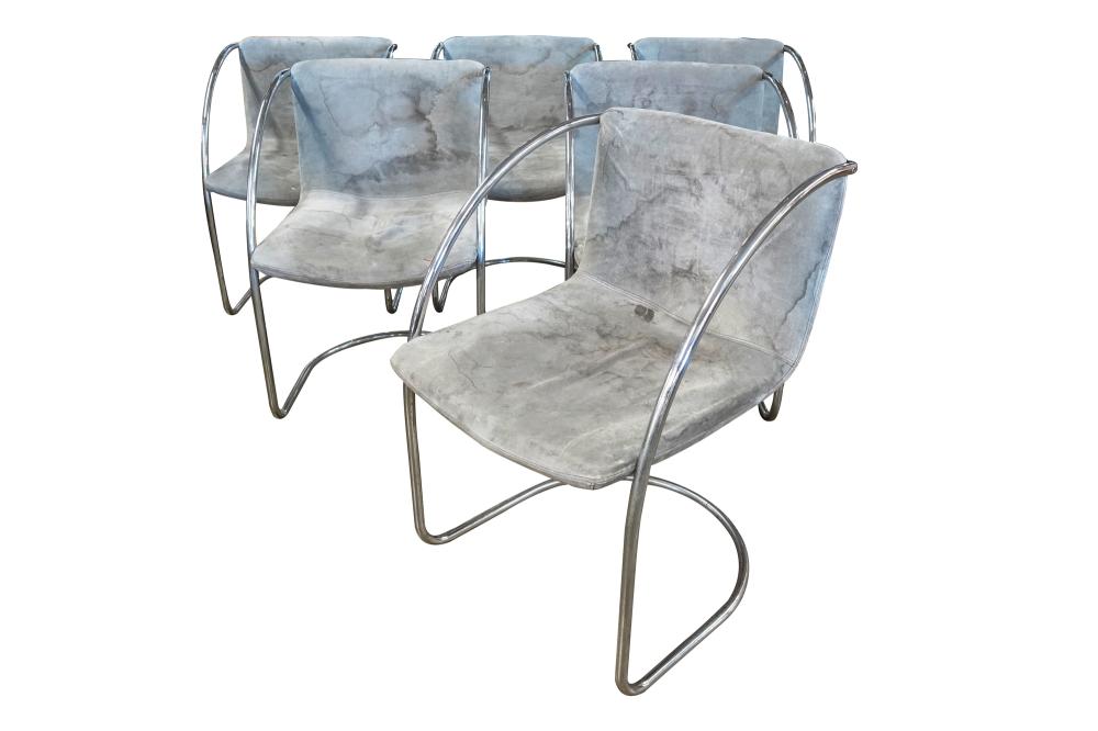 Appraisal: SET OF SIX SAPORITI SUEDE CHROME DINING CHAIRSCondition with tears