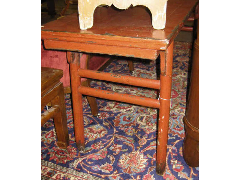 Appraisal: ASIAN RED LACQUERED ALTAR TABLE With plain rectangular top on