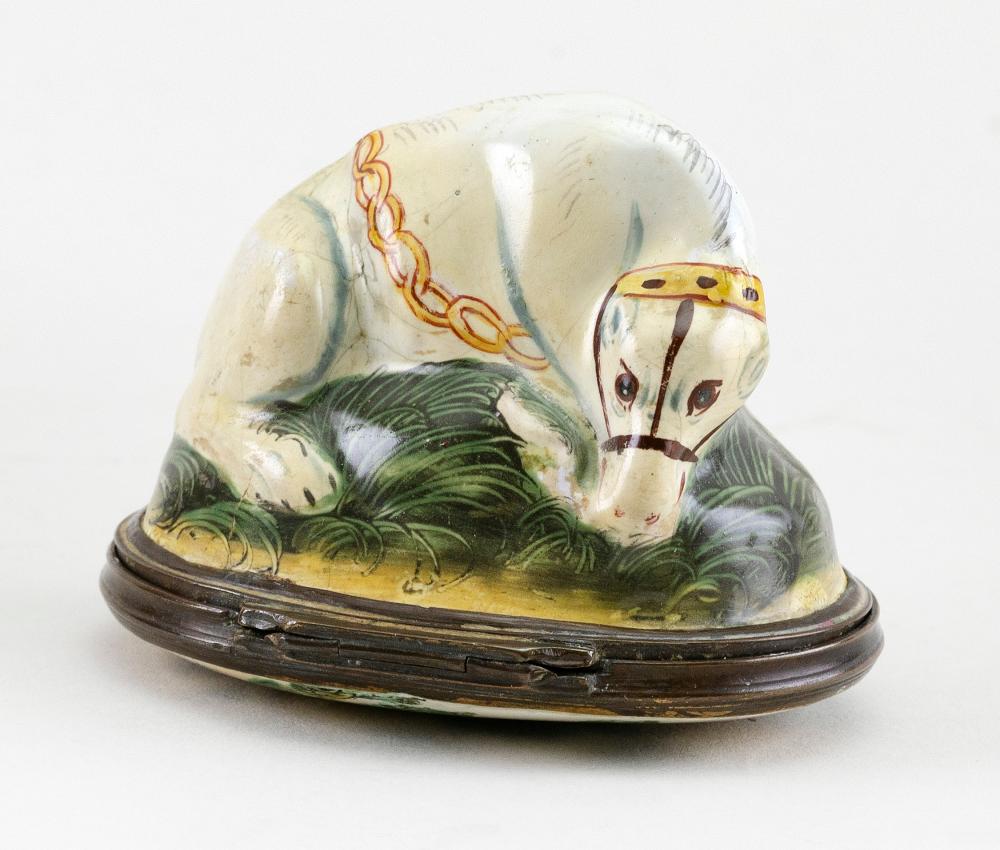 Appraisal: ENGLISH ENAMEL HORSE BONBONNIERE CIRCA LENGTH ENGLISH ENAMEL HORSE BONBONNIERE