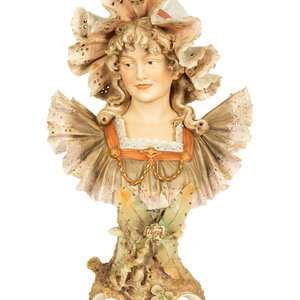 Appraisal: A Royal Dux Porcelain Bust of Woman in Lace Bonnet