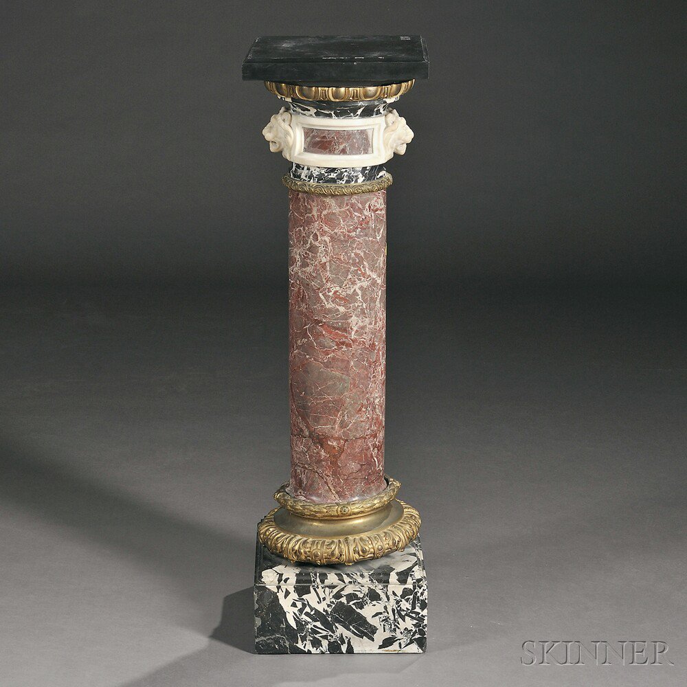 Appraisal: Gilt-bronze-mounted Specimen Marble Pedestal th century the square black marble