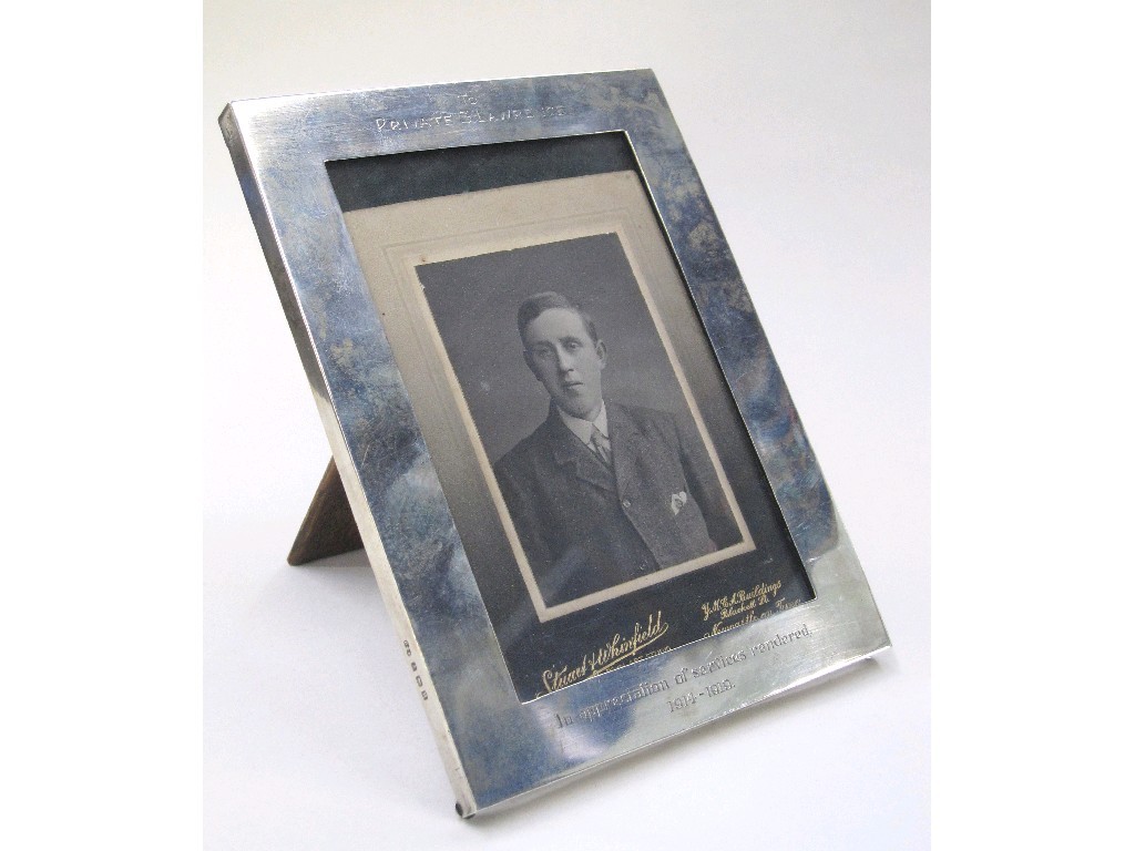 Appraisal: Silver mounted photo frame inscribed To Private S Lawrence in