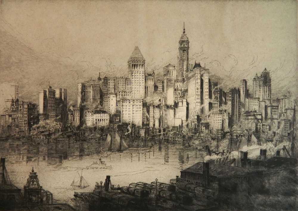 Appraisal: William Monk etching William Monk British - - ''Downtown New