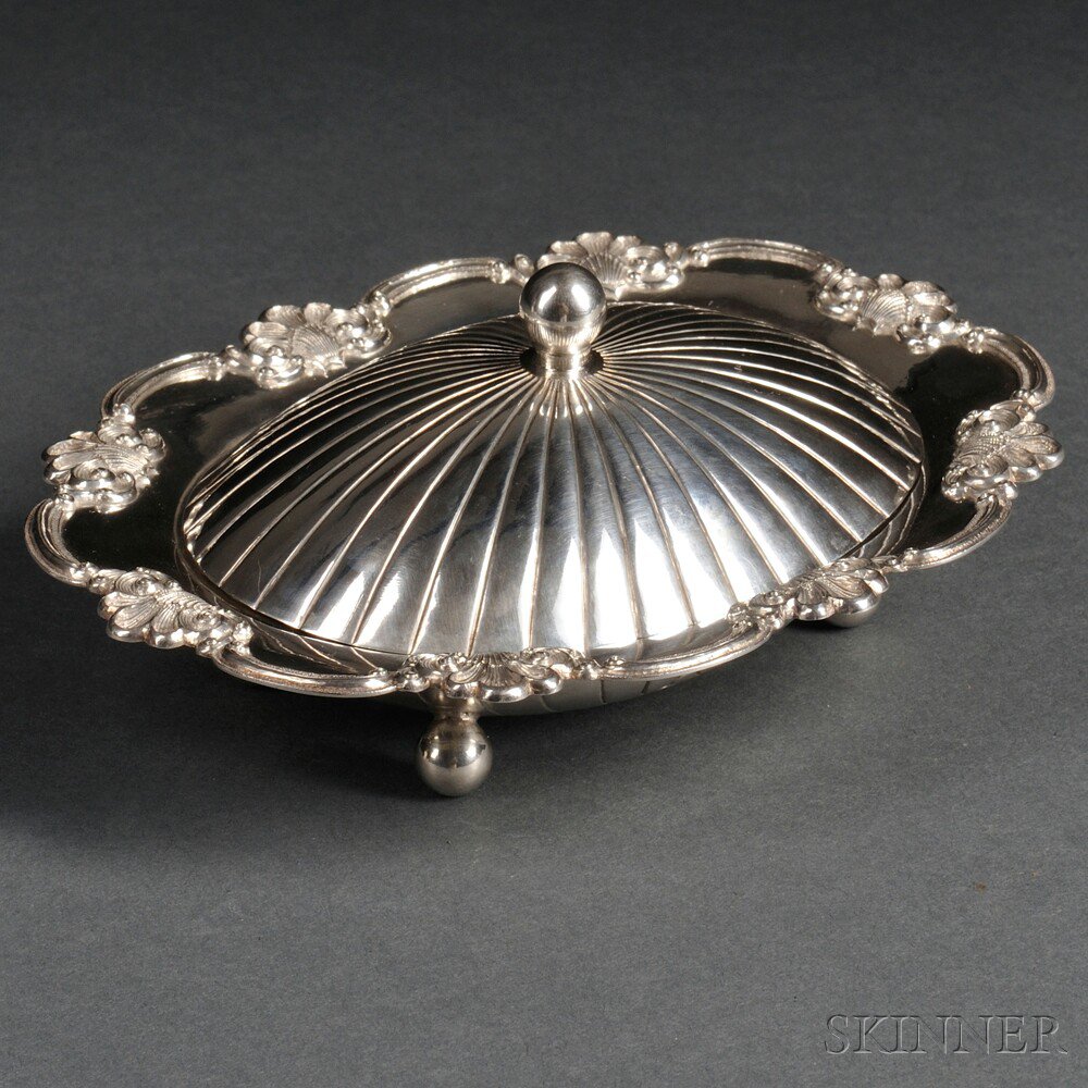 Appraisal: Export Silver Rococo Revival Covered Butter Dish China early th