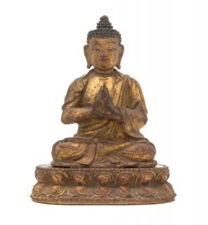 Appraisal: A Small Gilt Wood Figure of Buddha A Small Gilt