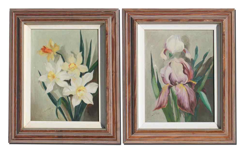 Appraisal: STRY Irene American th C Pair of Iris Paintings OIL