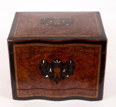 Appraisal: A Victorian inlaid decanter box the hinged cover with serpentine