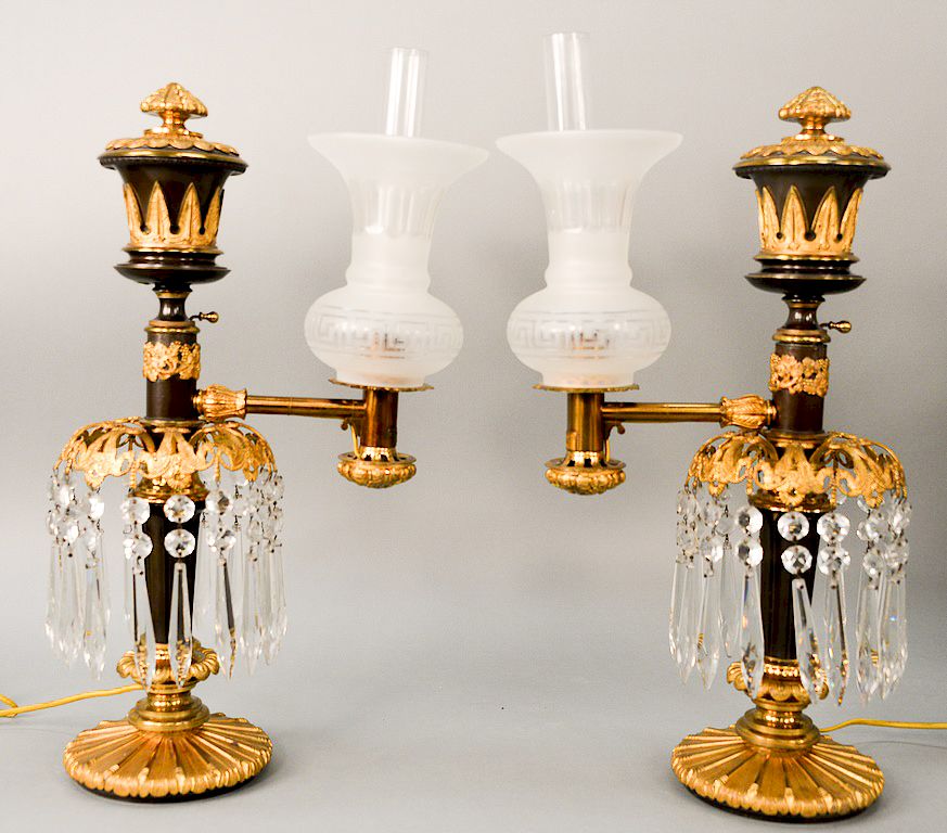 Appraisal: Pair of Baldwin Gardiner Argand lamps classical bronze and gilt