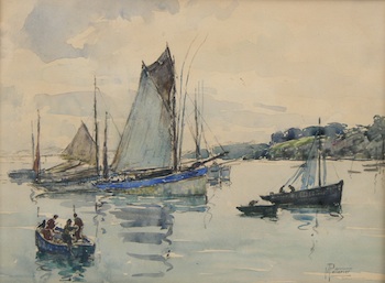 Appraisal: Maurice Pellerier French b Grey Sails Watercolor on paper mounted