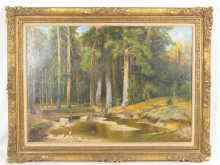 Appraisal: Russian school oil on canvas a pond and clearing in