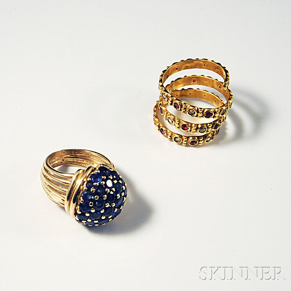 Appraisal: Two Gold Gem-set Rings one kt and an kt diamond