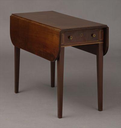 Appraisal: FEDERAL LINE-INLAID MAHOGANY PEMBROKE TABLE With reeded edge the leaves