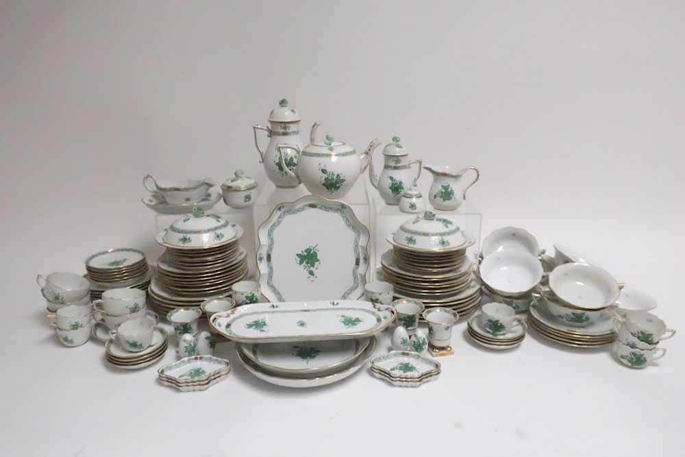 Appraisal: Herend Porcelain Partial Dinner Service In Bouquet Green Pattern Comprises