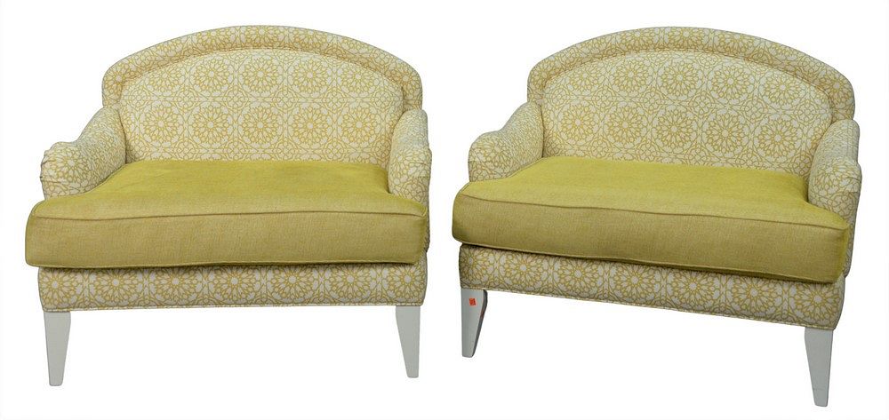 Appraisal: Pair of Custom Yellow Upholstered Chair and a Half having