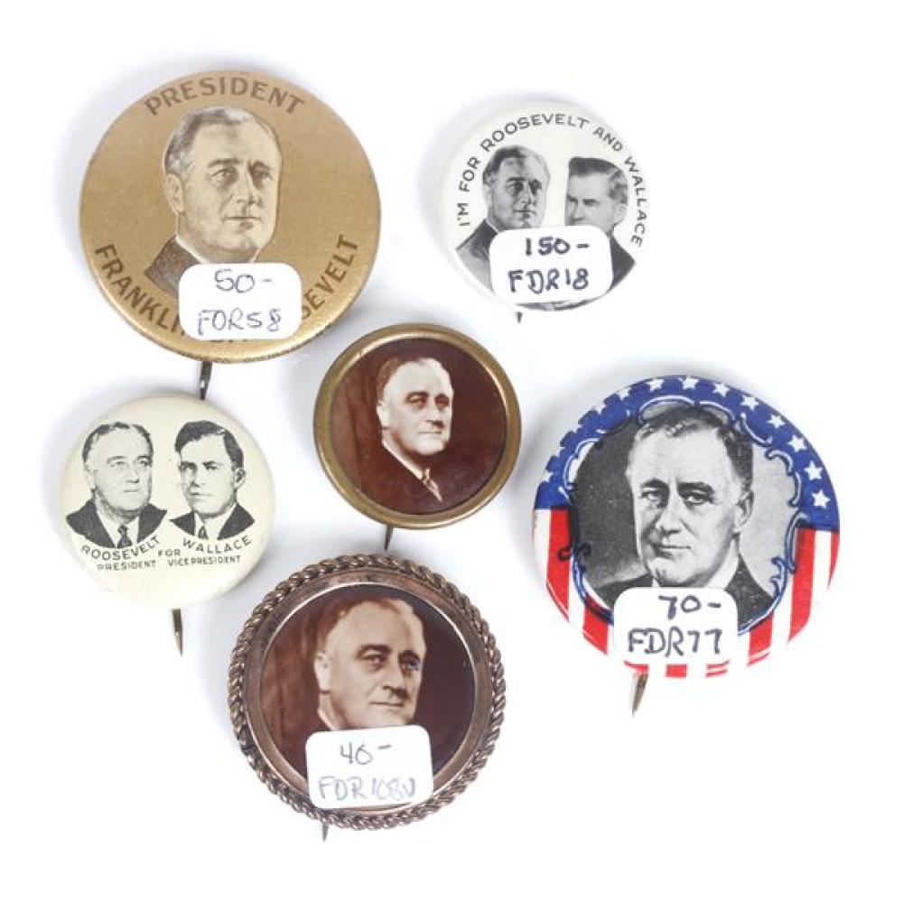 Appraisal: GROUP OF FRANKLIN DELANO ROOSEVELT FDR POLITICAL PRESIDENTIAL CAMPAIGN PIN