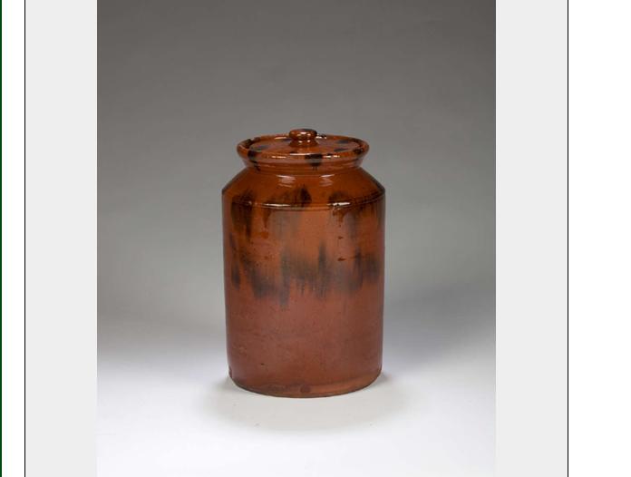 Appraisal: GLAZED REDWARE JAR AND COVER PROBABLY CONNECTICUT CIRCA - Covered