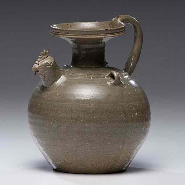 Appraisal: Jin Chicken Head Ewer Chinese Jin Dynasty-style ewer having a