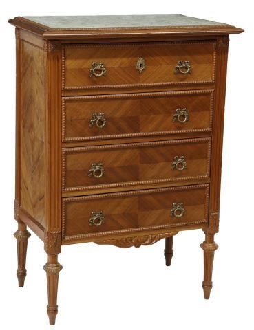 Appraisal: French Louis XVI style marble-top walnut tall chest early th