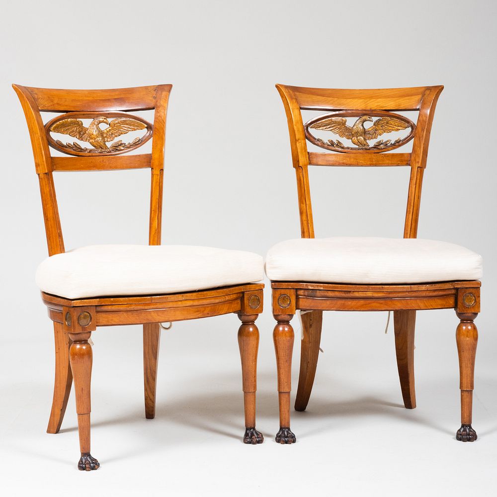 Appraisal: Pair of Biedermeier Fruitwood and Parcel-Gilt Side Chairs x x