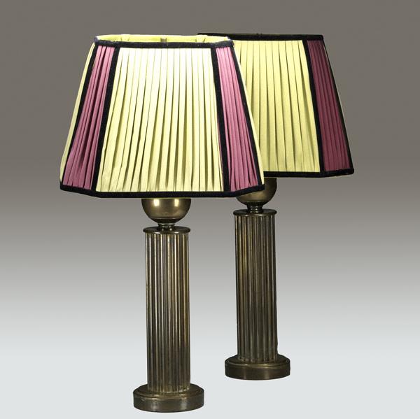 Appraisal: PAUL HANSON Pair of table lamps with brass column bases