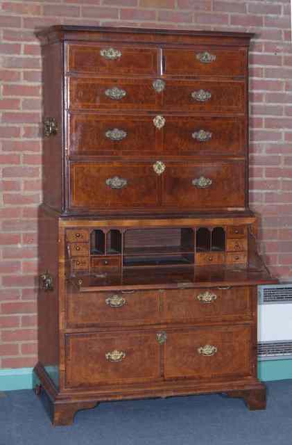 Appraisal: AN TH CENTURY WALNUT SECRETAIRE CHEST ON CHEST the top