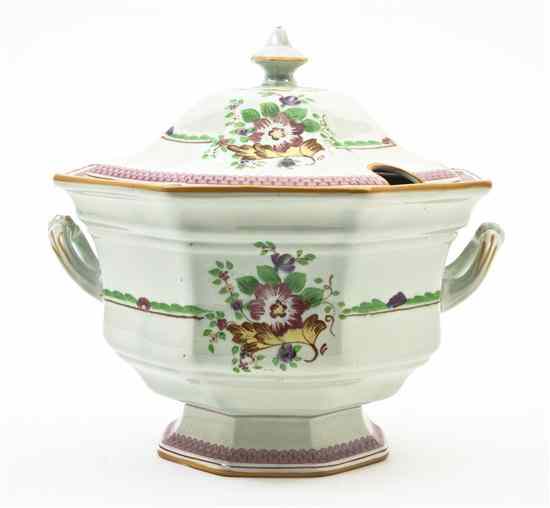 Appraisal: An English Ceramic Lidded Tureen of hexagonal form with floral