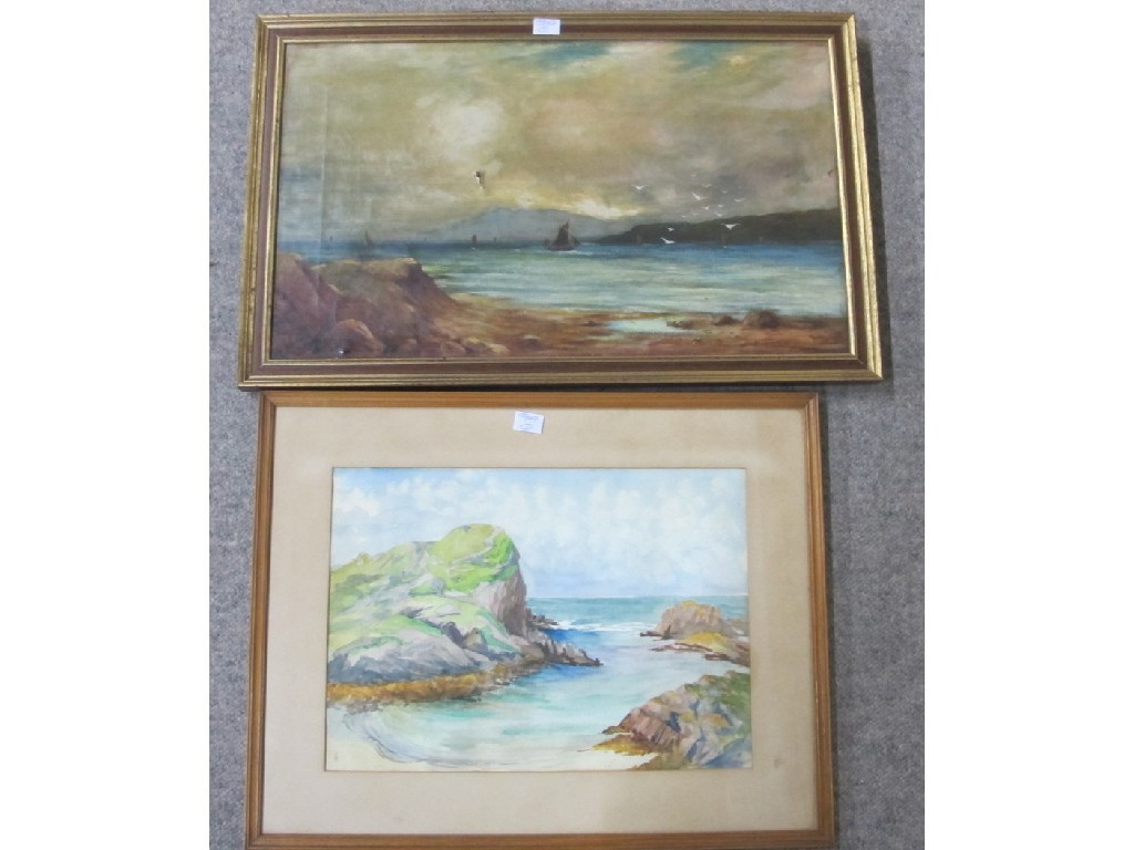 Appraisal: Lot comprising an oil on canvas coastal scene indistinctly signed