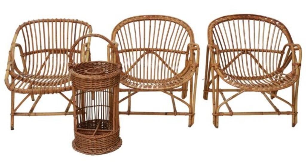 Appraisal: lot of Bamboo rattan and wicker furniture mid to late