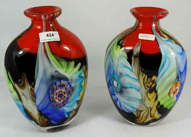 Appraisal: Pair of Oval Murano Vases predominantly red and black