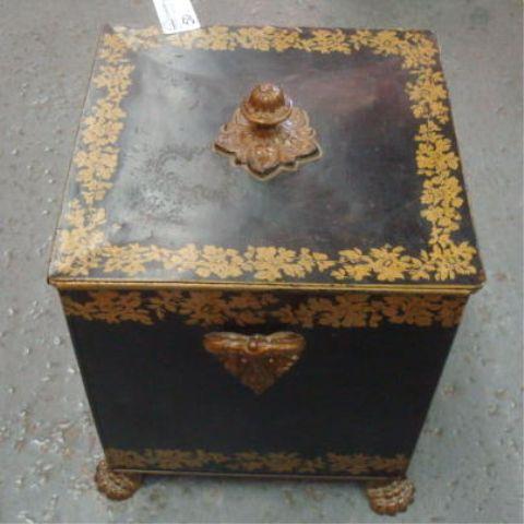 Appraisal: Tole Metal Claw Foot Lidded Box Dimensions square x high