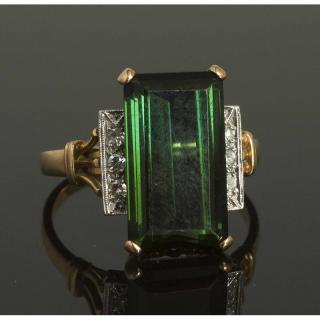 Appraisal: Green Tourmaline Diamond k Ring k gold ring containing a