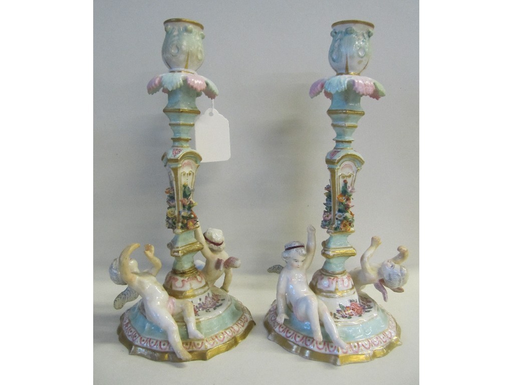 Appraisal: Pair of Continental porcelain candl