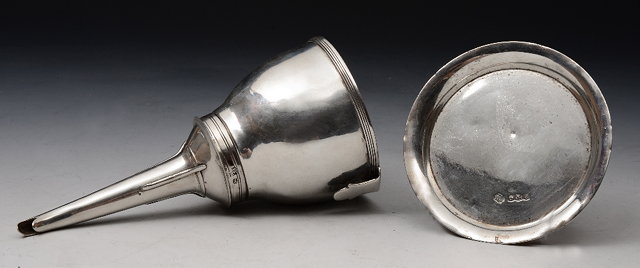 Appraisal: A GEORGE III SILVER WINE FUNNEL in two parts with