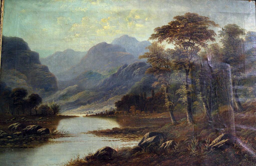 Appraisal: ENGLISH SCHOOL th CENTURY LAKELAND LANDSCAPE oil on canvas in