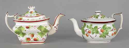 Appraisal: Two pearlware strawberry pattern teapots th c h and h