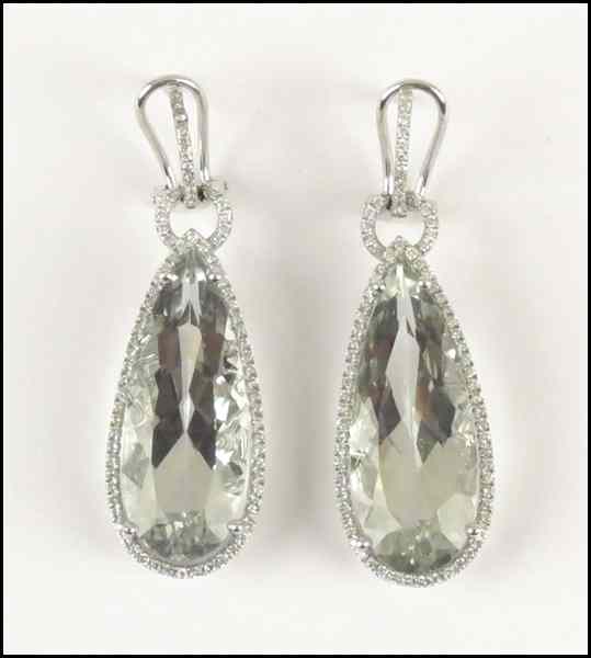 Appraisal: KARAT WHITE GOLD GREEN AMETHYST AND DIAMOND EARRINGS Amethyst are