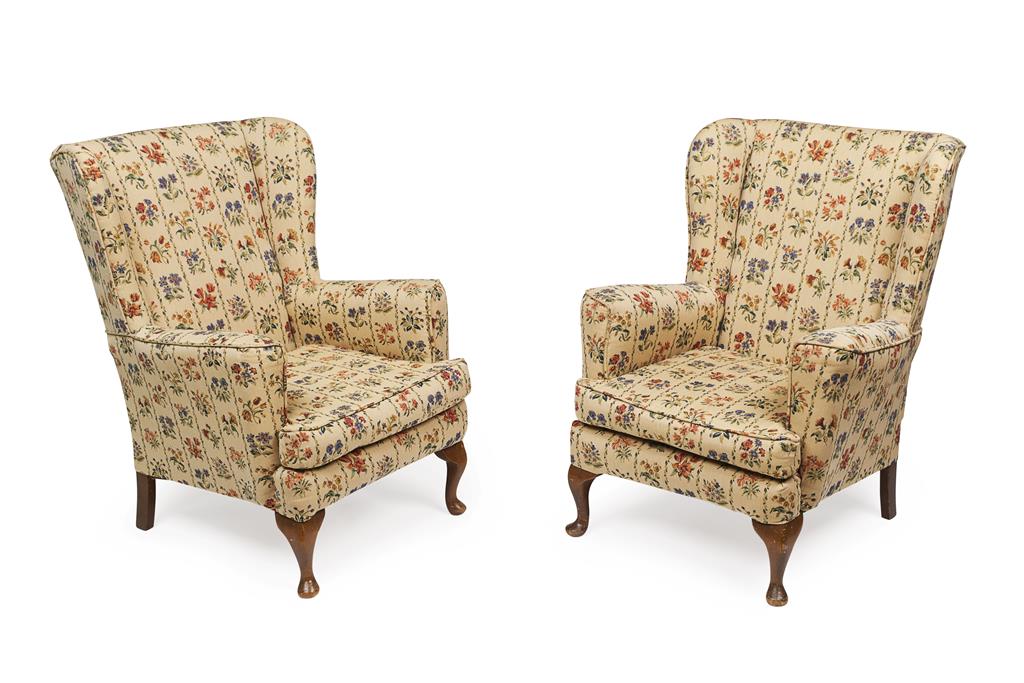 Appraisal: PAIR OF EDWARDIAN WING ARMCHAIRS EARLY TH CENTURY with loose