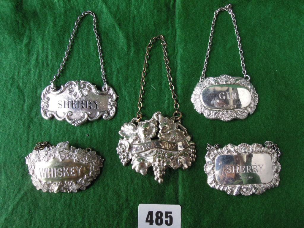 Appraisal: Three silver decanter labels two Sherry and one Gin together