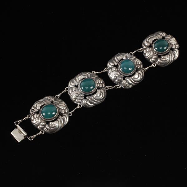 Appraisal: German Silver Jugendstil Art Nouveau Bracelet with Green Chrysoprase Stones