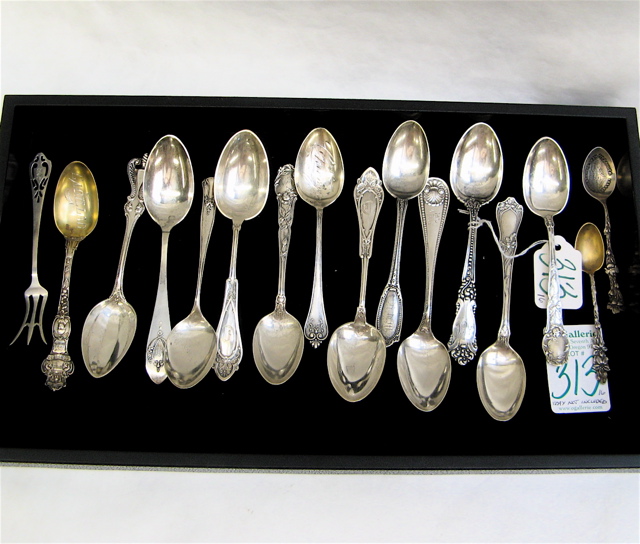 Appraisal: STERLING SOUVENIR AND FRIENDSHIP SPOONS ET AL pieces includes teaspoons