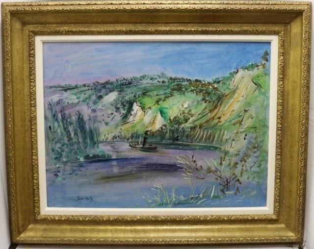 Appraisal: JEAN DUFY - FRANCE OIL PAINTING ONCANVAS LANDSCAPE WITH RIVER